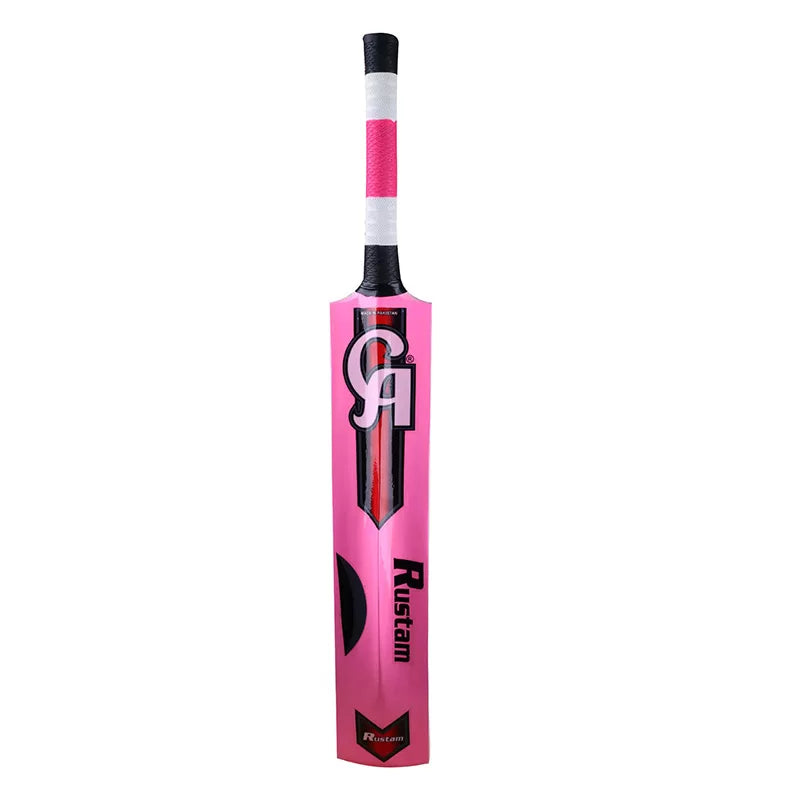 Close-up of the double colored handle grip on the adult-sized CA Rustam tape ball bat for a non-slip hold.