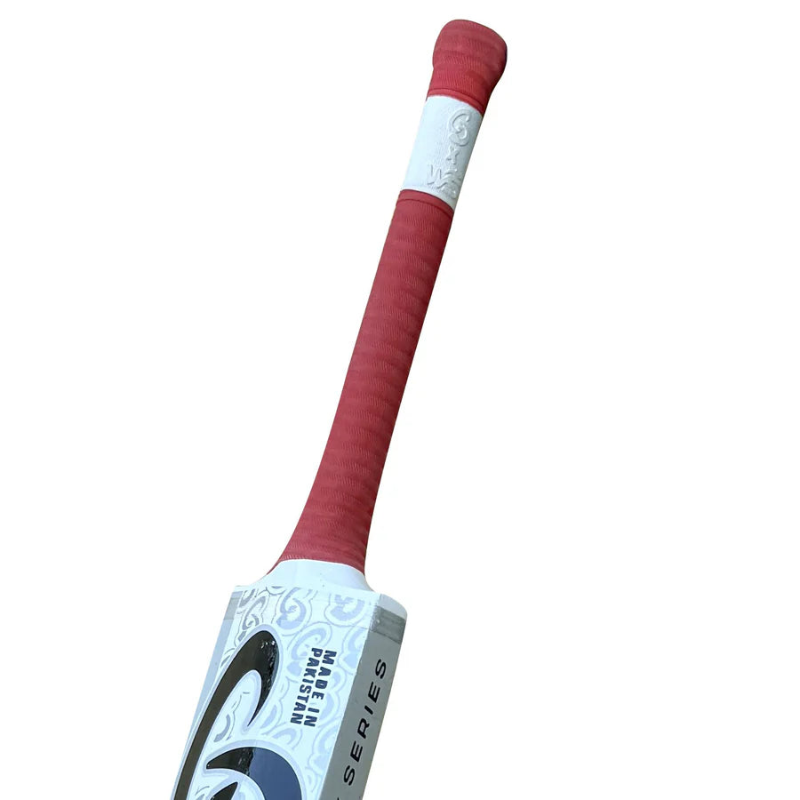 High contrast shot detailing the laser-cut vinyl stickers applied to the CD & WS FMC Victory Tape Ball Bat.