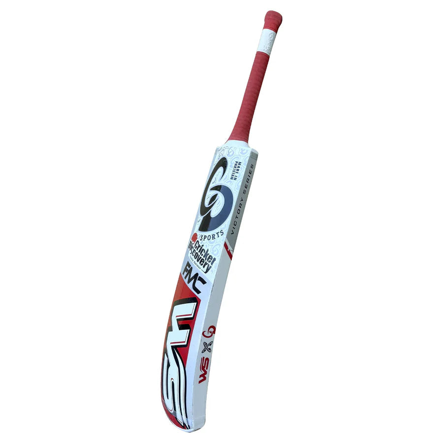 Close up of the premium sticker logo branding on the face of the CD & WS FMC Victory Tape Ball Bat.