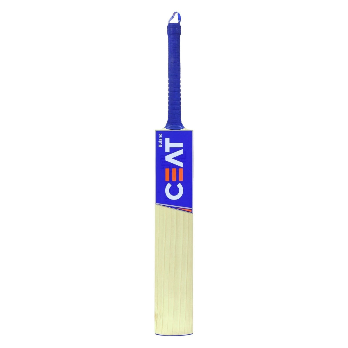The CEAT Buland cricket bat held in a batting grip, demonstrating its comfortable and natural feel.