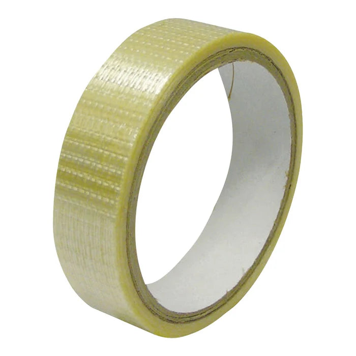 Cross weave Cricket Bat Tape Roll Fiberglass Tape 24 mm showing textured adhesive roll on white base.