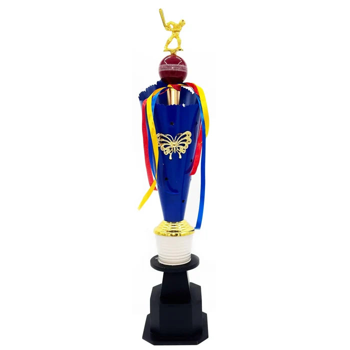 Crown's Blue and Gold Butterfly Streak Cricket Trophy Pair