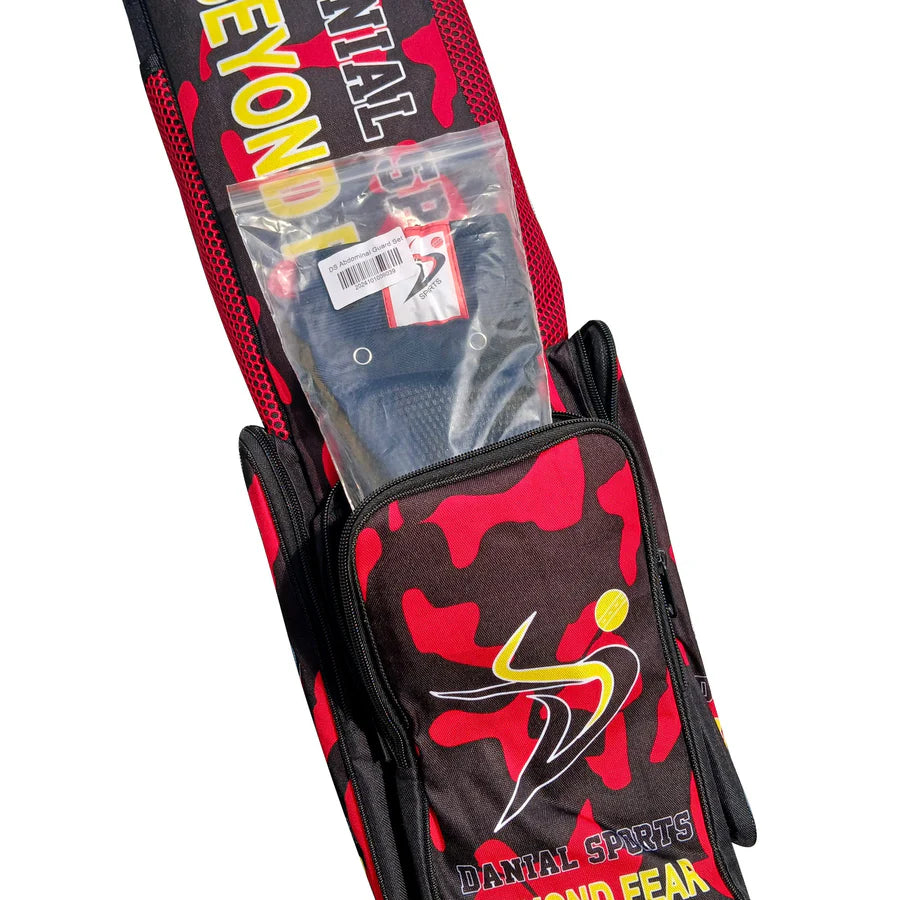 Multiple zippered pockets on DS 1.0 Cricket Bat Cover for storing cricket accessories.
