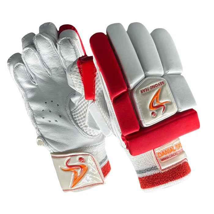 DS 1.3 Junior Batting Gloves White/Red Cricket Batting Equipment