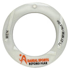 White cricket ball placed inside the 71.27 MM Not Go measuring ring of the DS Cricket Ball Gauge