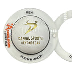 Single 71.27 MM Not Go ring of white DS Cricket Ball Gauge featuring Danial Sports logo