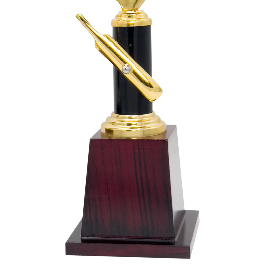 Pro Cricket Trophy -272 being held by hands, demonstrating its perfect size and presentation-ready appeal for award ceremonies.