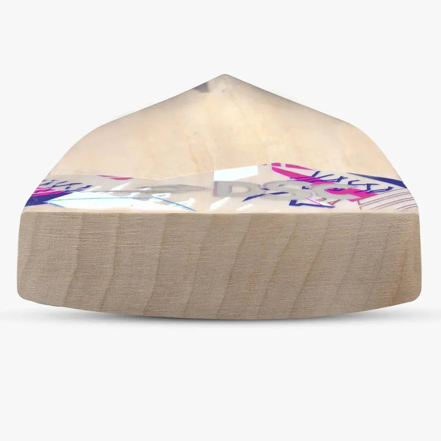 Cricketer holding DSC Intense Attitude English Willow Cricket Bat in batting stance ready to play stroke