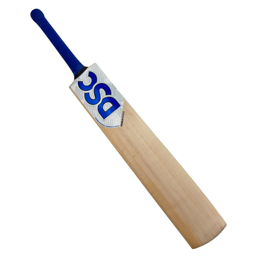 Cricketer holding the DSC Pearla Wonda bat, demonstrating its balanced pickup.