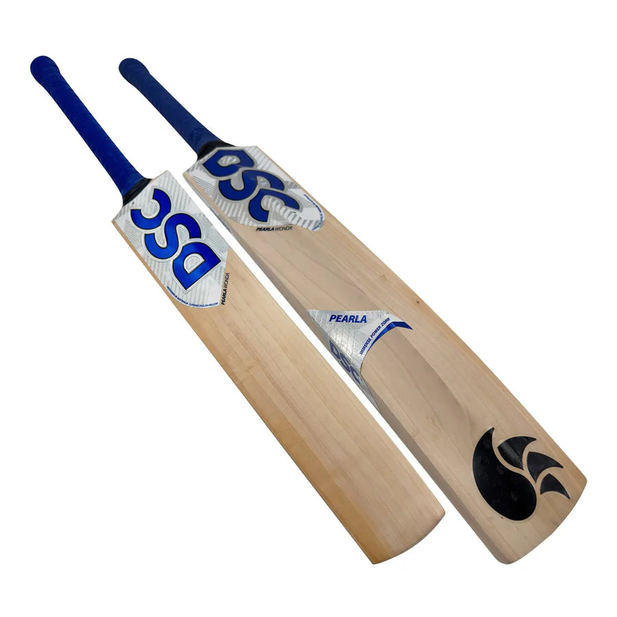DSC Pearla Wonda English Willow cricket bat front profile view on a pitch.