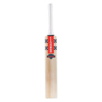 Side profile of Gray Nicolls Neocore 500 English Willow Cricket Bat showing even-low bow and massive unconcaved edges.