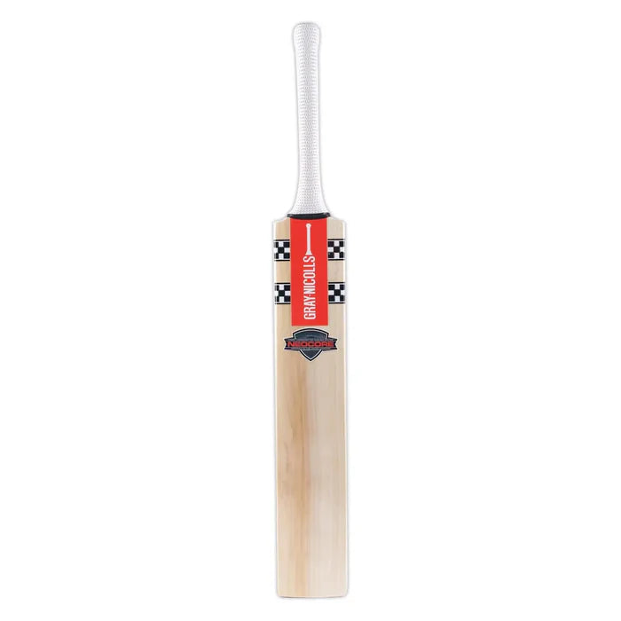 Side profile of Gray Nicolls Neocore 500 English Willow Cricket Bat showing even-low bow and massive unconcaved edges.