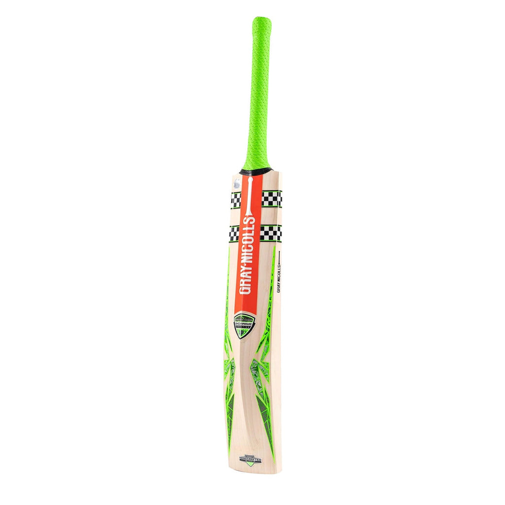 Side profile of Gray Nicolls Shock Wave Gen 2.3 5 Star Cricket Bat showing full length sweeping bow arch.