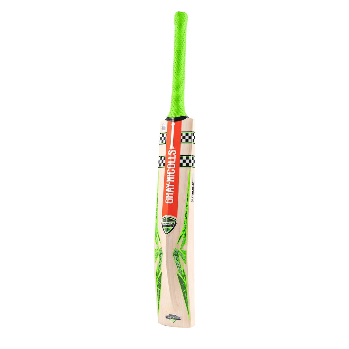 Side profile of Gray Nicolls Shock Wave Gen 2.3 5 Star Cricket Bat showing full length sweeping bow arch.