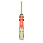 Full length view of Gray Nicolls Shock Wave Gen 2.3 5 Star Cricket Bat with neon branding at Cricketer Point.