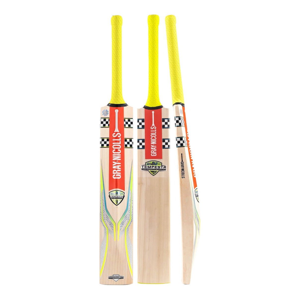 Front view of Gray Nicolls Tempesta 1.0 300 Cricket Bat at Cricketer Point showing full profile face.