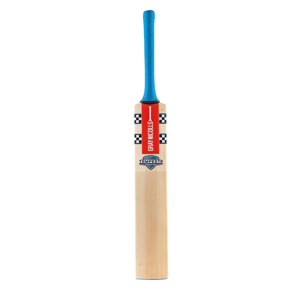 Full length shot of Gray Nicolls Tempesta Gen 1.1 300 Cricket Bat highlighting clean wood profile and branding.