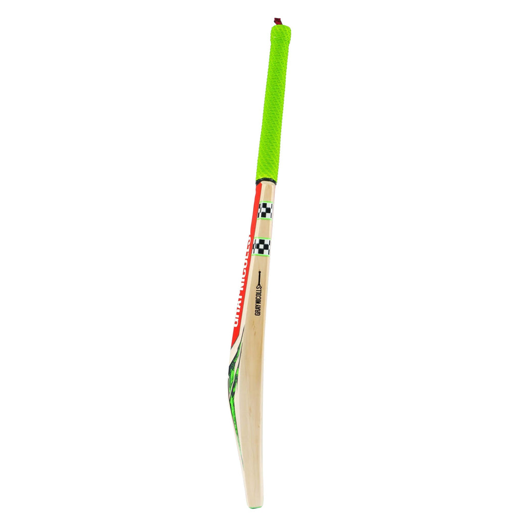 Back view of Gray-Nicolls Ventus Gen 1.3 5 Star Cricket Bat showcasing green decals at Cricketer Point.