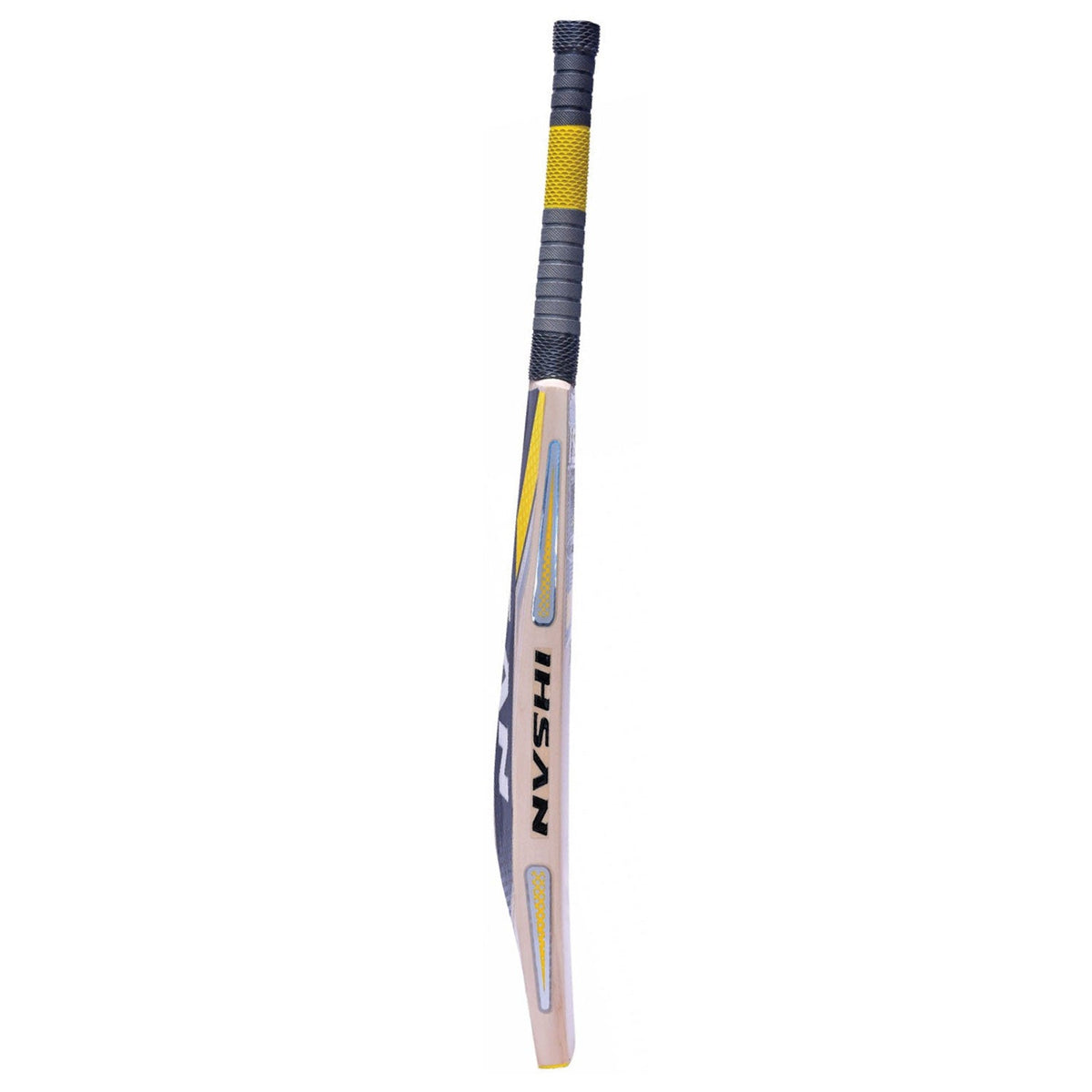 Macro shot showing Ihsan Lynx X1 bat branding and finish