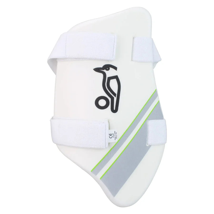 Kookaburra 1000 Thigh Guard front view showing anatomical shape and outer shell.

