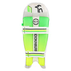 Kookaburra 4.0 wicket keeping pads in a simulated keeping stance on a pitch.

