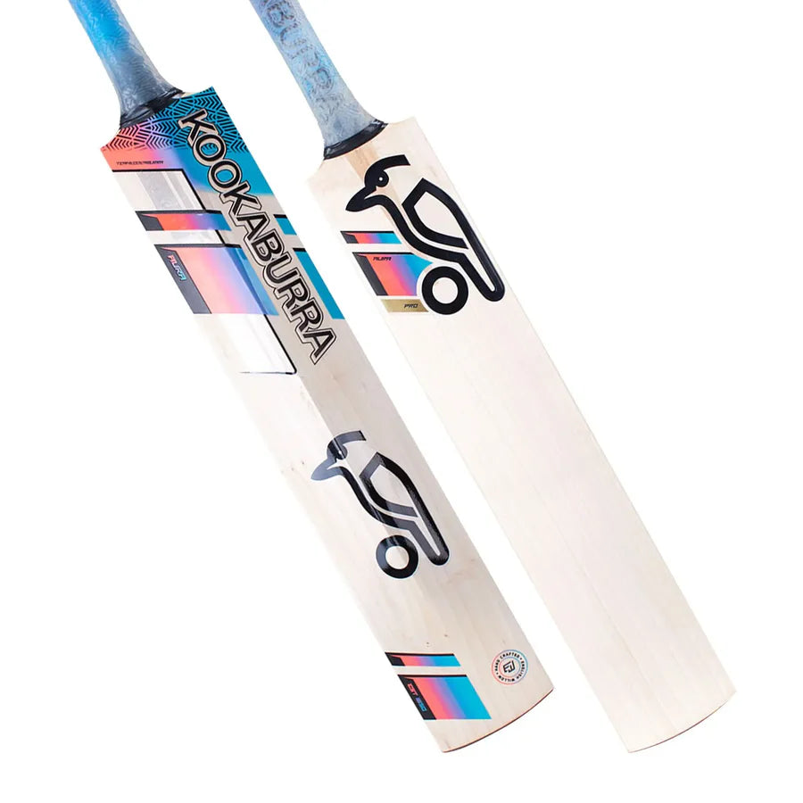 Side profile showing the offset spine and 15mm shorter blade design on Kookaburra Aura Pro

