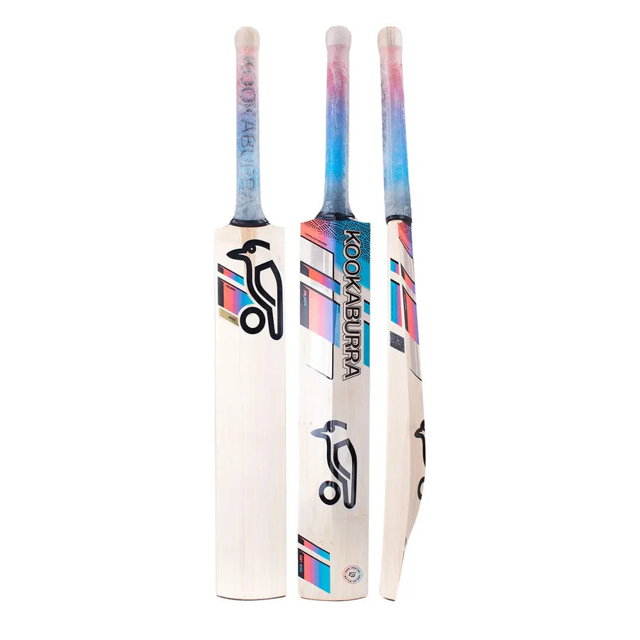 Kookaburra Aura Pro English Willow Cricket Bat - full front view with Aura graphics

