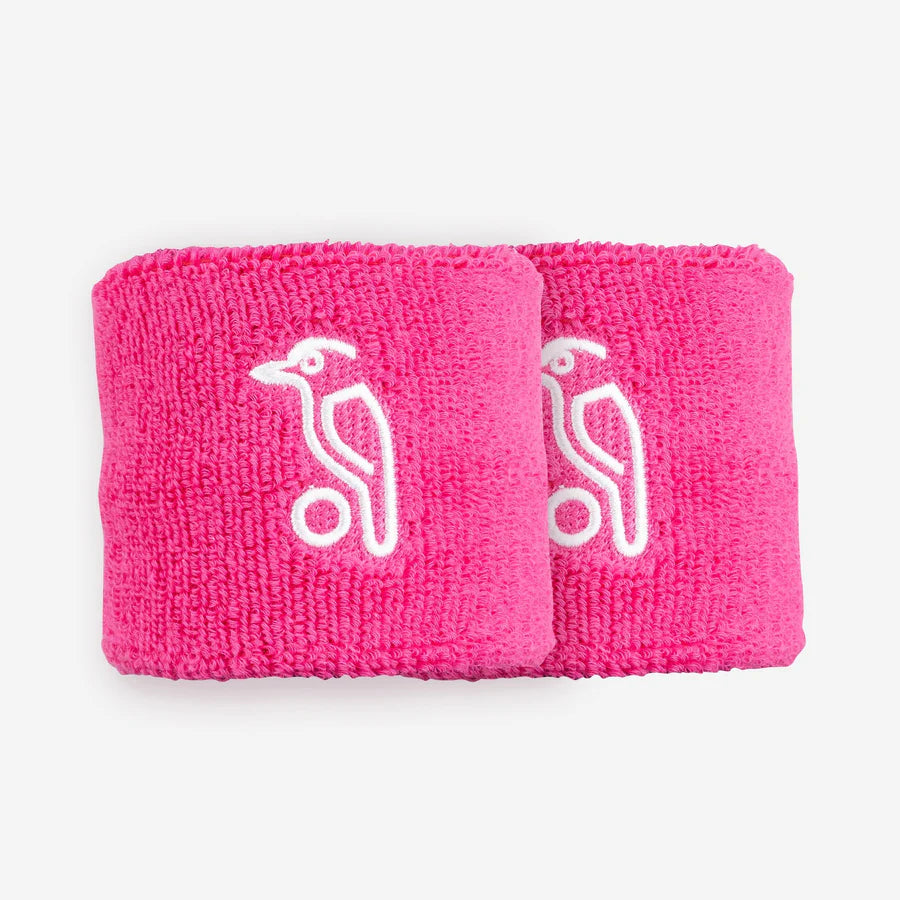 Pair of Kookaburra sweatbands on wrist demonstrating snug, stay-put fit.

