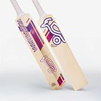 Detailed view of upper back branding and purple accent graphics on Kookaburra Glare 6.1 Bat