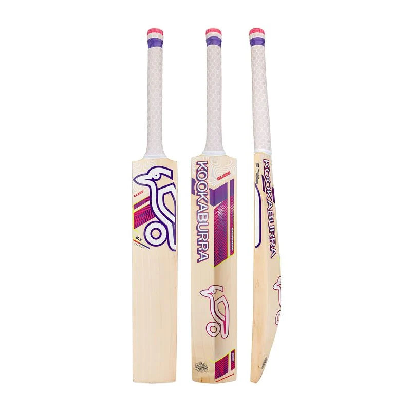Pair of Kookaburra Glare 6.1 Special Cricket Bats displaying front face and back decal graphics