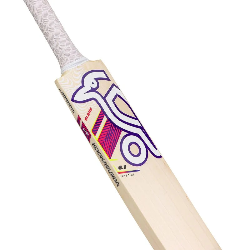 Three Kookaburra Glare 6.1 Special Cricket Bats shown from front, back, and side profile views