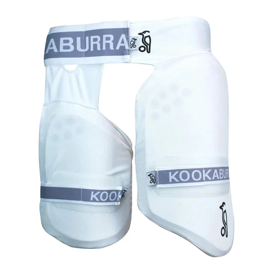 Kookaburra Pro 500 Thigh Pad front view showing curved shape to fit upper leg

