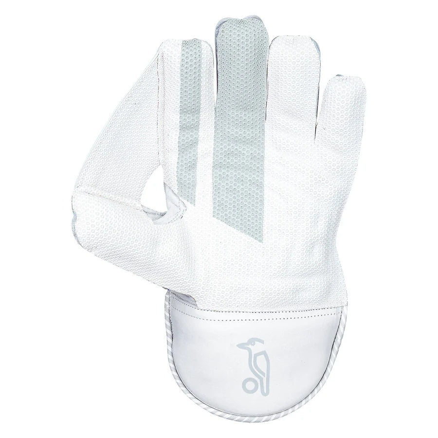 Hands in Kookaburra SC 1.1 gloves ready position behind cricket stumps

