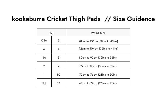 Size Guide — Kookaburra 1000 Thigh Guard