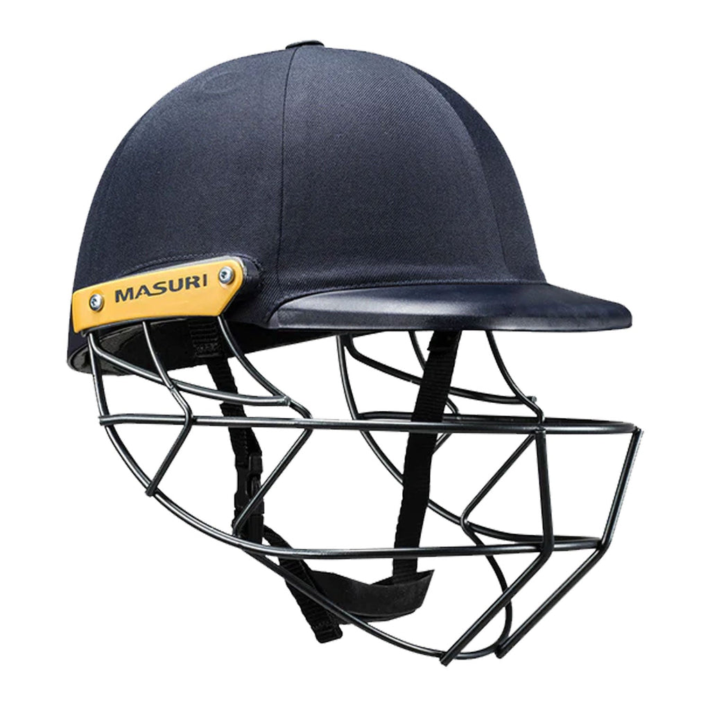 Navy blue Masuri C-Line Plus cricket helmet with steel protective grill