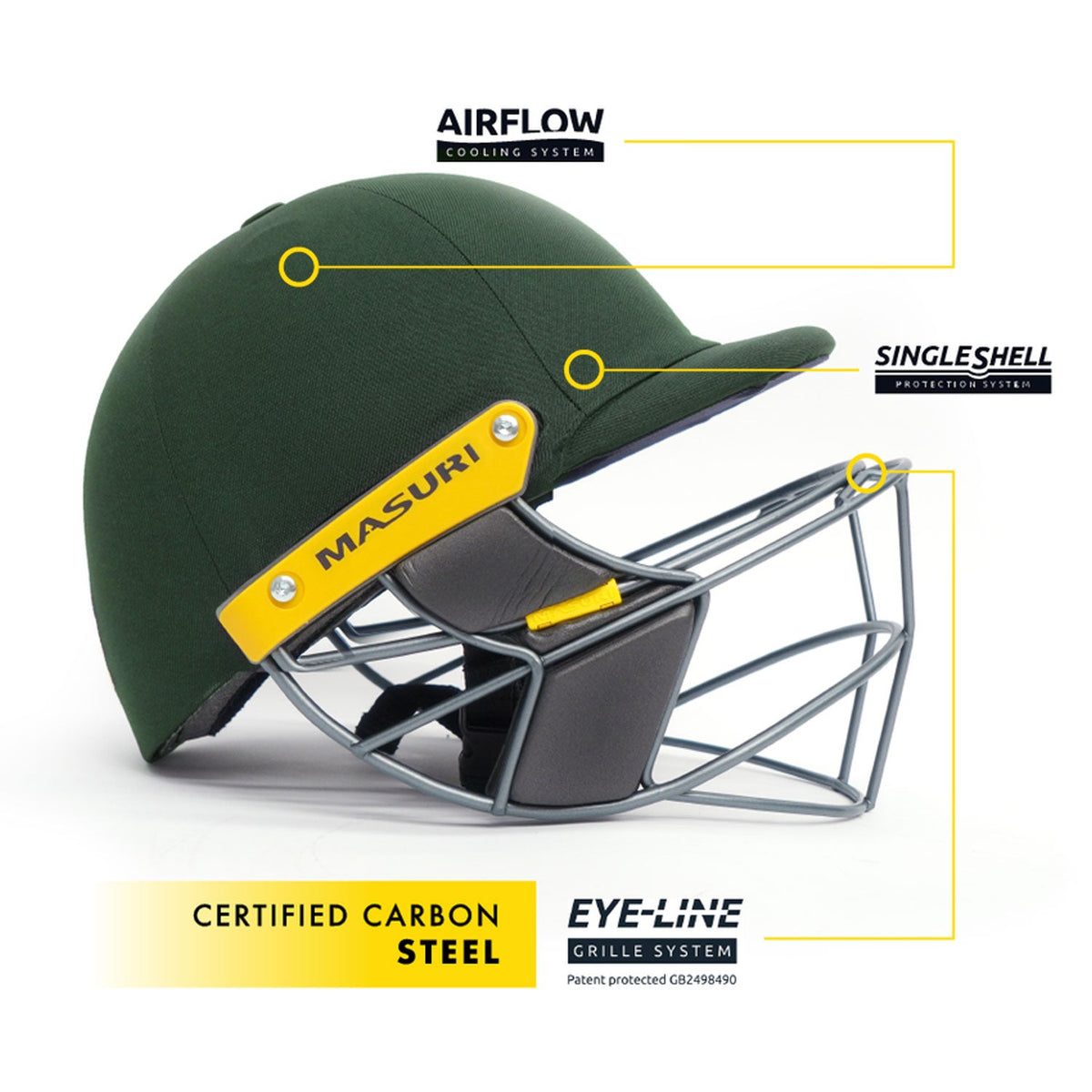Masuri E Line Steel Cricket Helmet Green – view 6