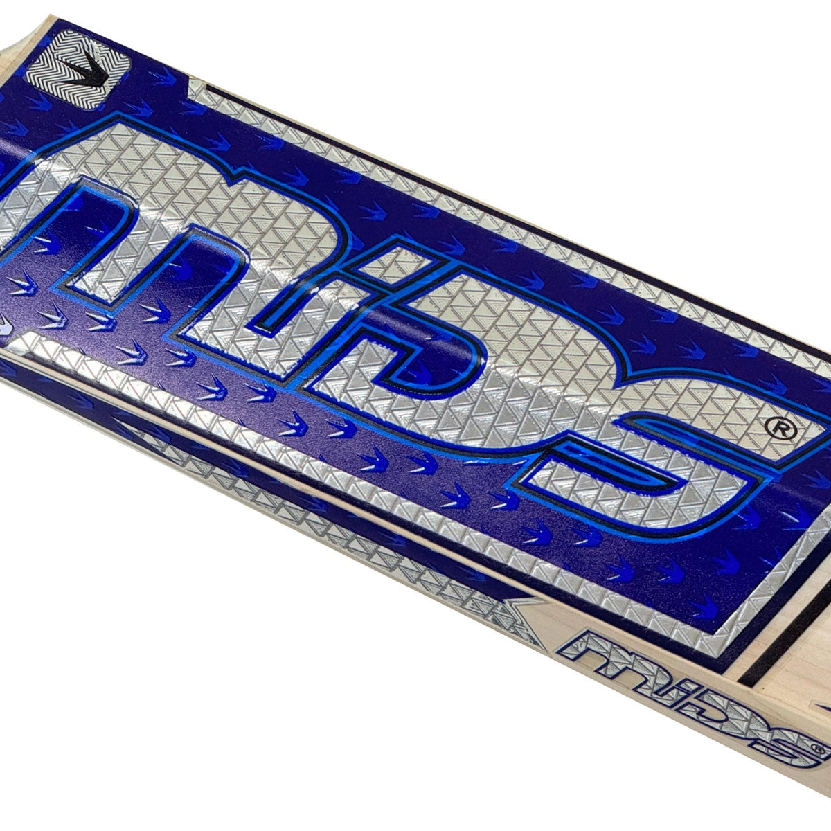 Lightweight Mids Blaze cricket bat leaning against stumps.

