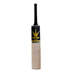 Detail shot of the unique Mids Gold branding and logo stamped on the face of the bat.

