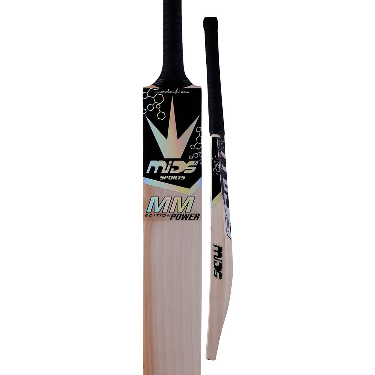 Side view and close up of Mids MM Power bat highlighting the massive 40mm plus edges.