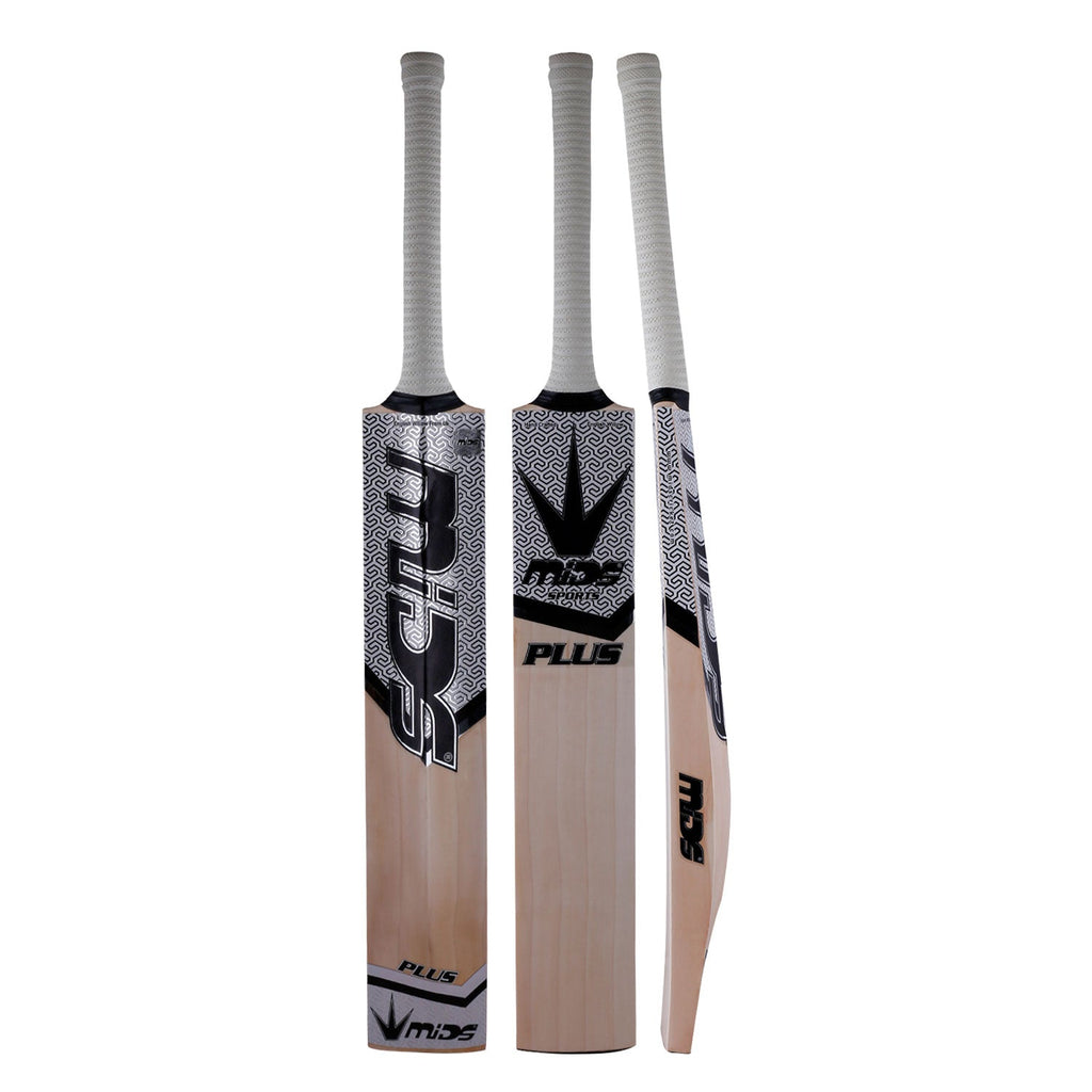Mids Plus Edition English Willow Cricket Bat front view showing straight natural grains.
