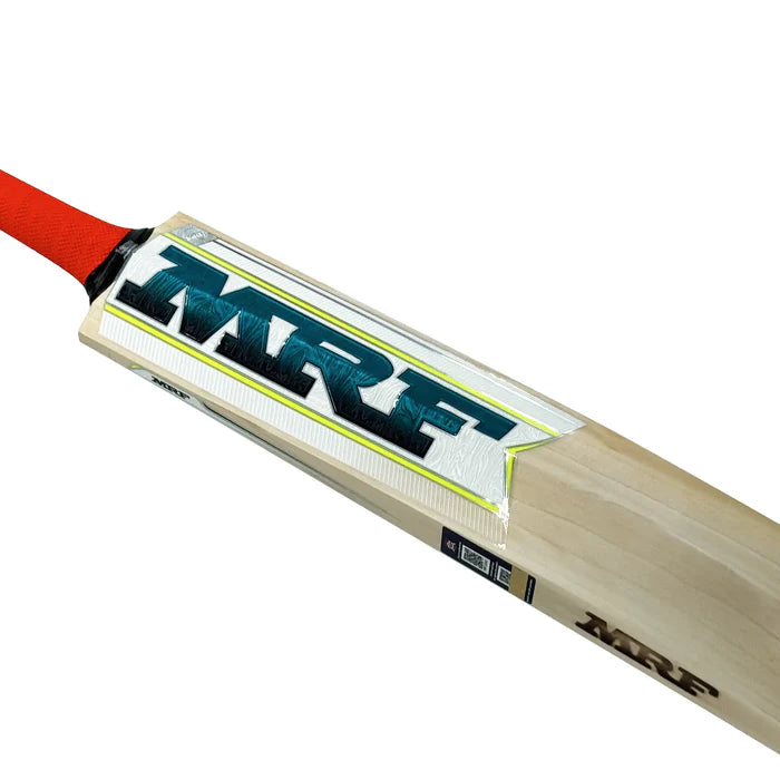Toe guard and edge detail on MRF Carnage professional cricket bat