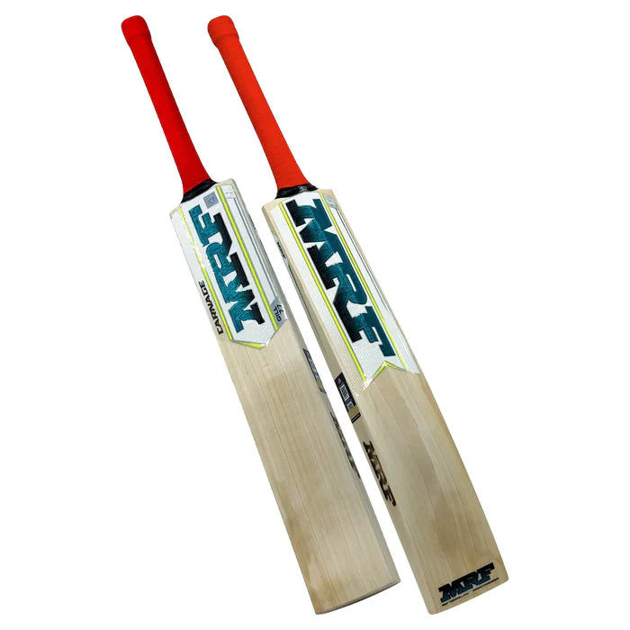 MRF Carnage English Willow cricket bat front view with bold branding