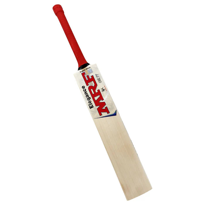 Close-up of MRF Elegance bat face highlighting willow grain quality