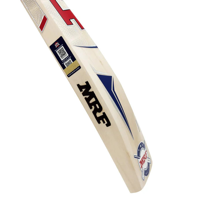 MRF branded cricket bat grip closeup with textured surface