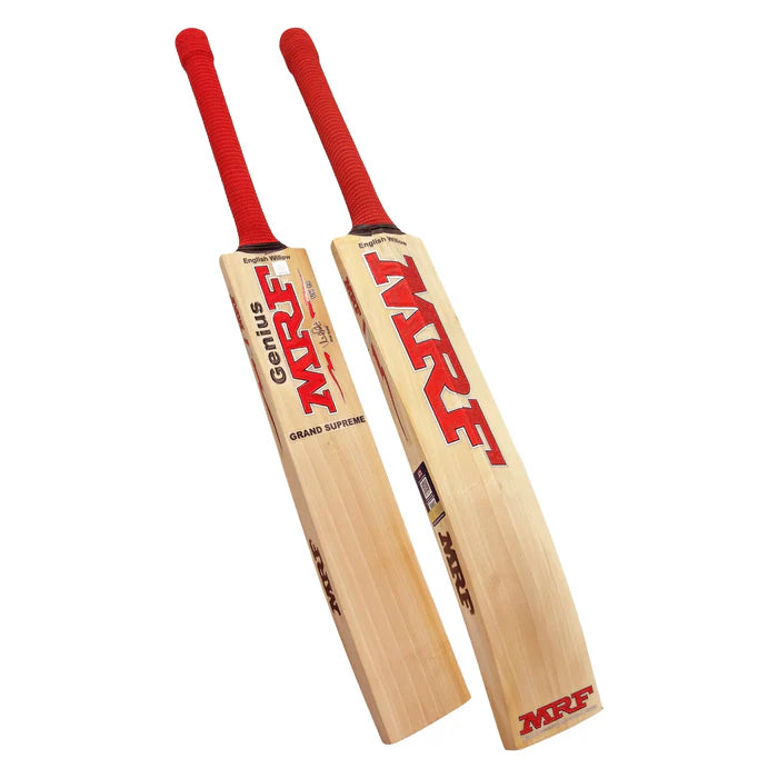 MRF Grand Supreme bat back showing thick spine and willow grains
