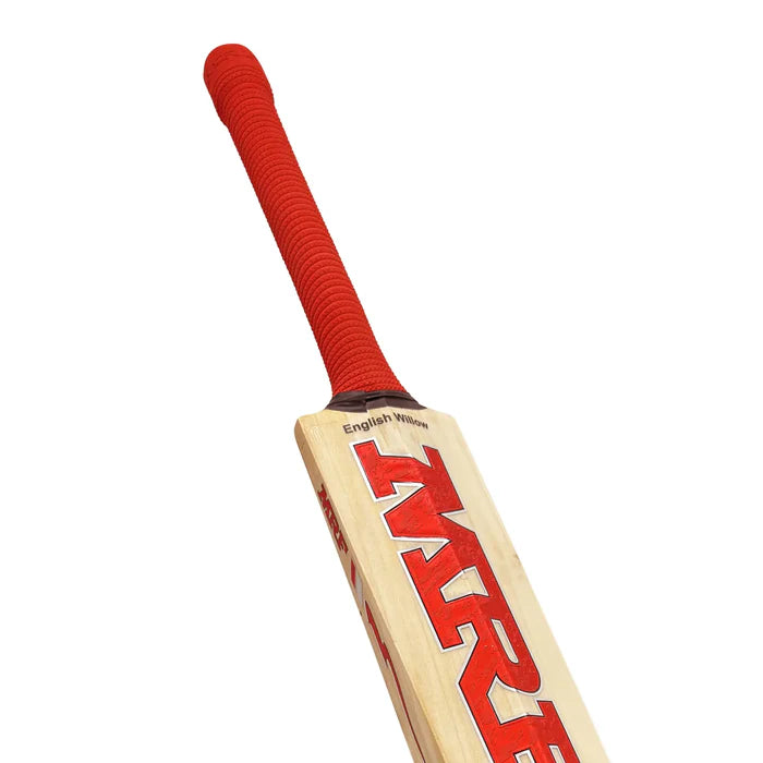 Semi-oval grip and handle detail on MRF English willow bat
