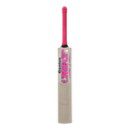Close-up of the premium English Willow blade and mid-to-low profile sweet spot on the pink edition cricket bat.