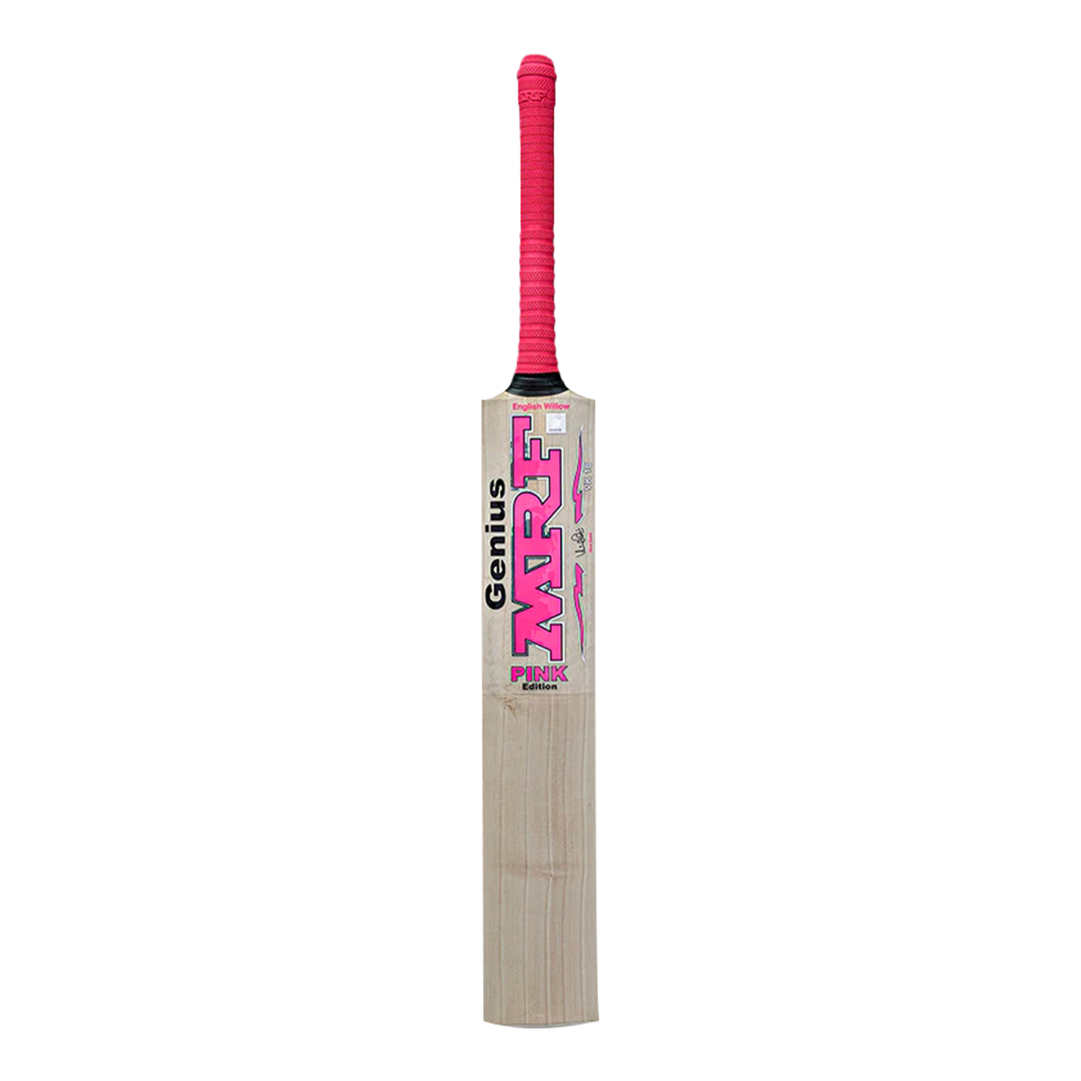 Close-up of the premium English Willow blade and mid-to-low profile sweet spot on the pink edition cricket bat.