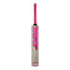 Comfortable rubber grip and short handle of the lightweight MRF Genius bat for female players.
