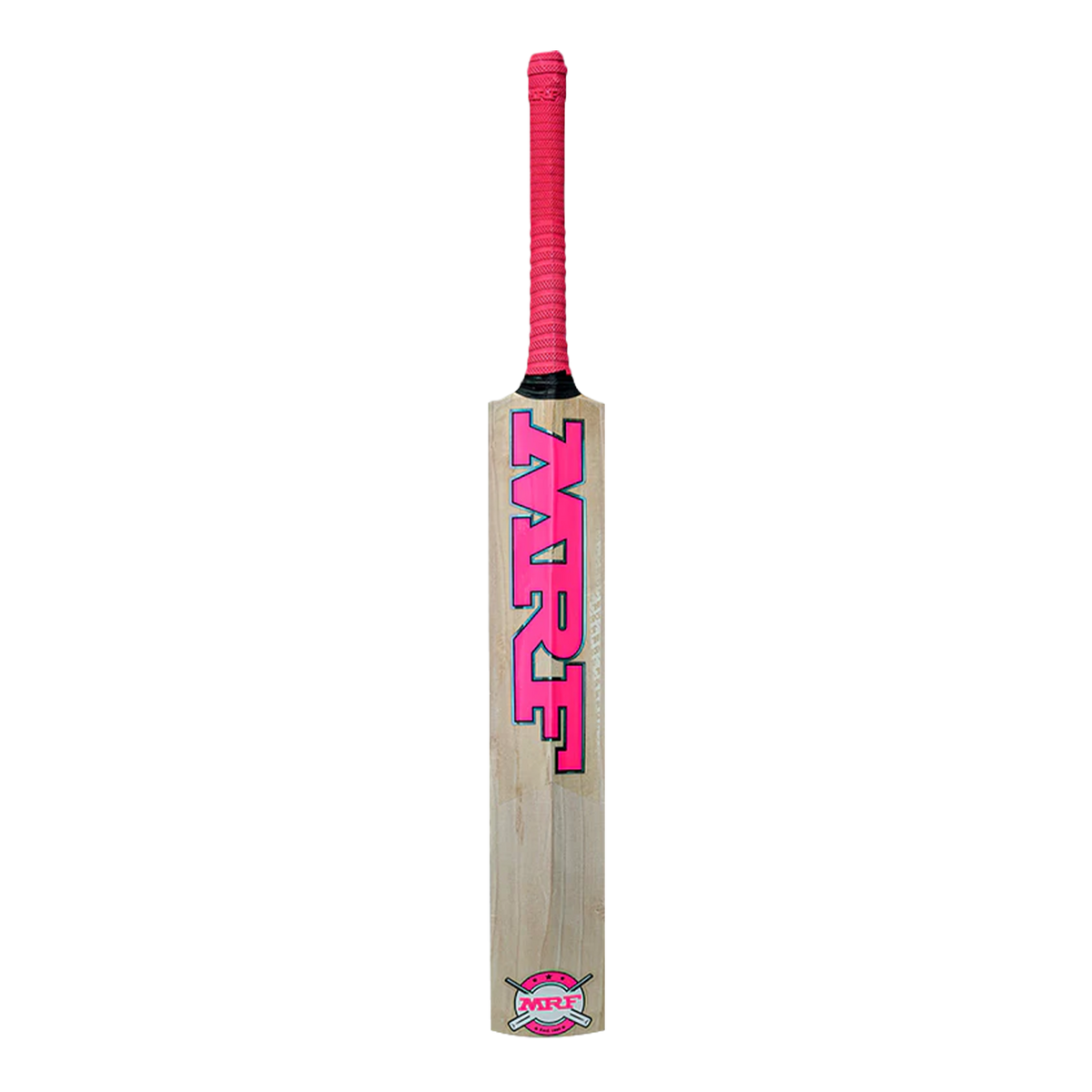 Comfortable rubber grip and short handle of the lightweight MRF Genius bat for female players.